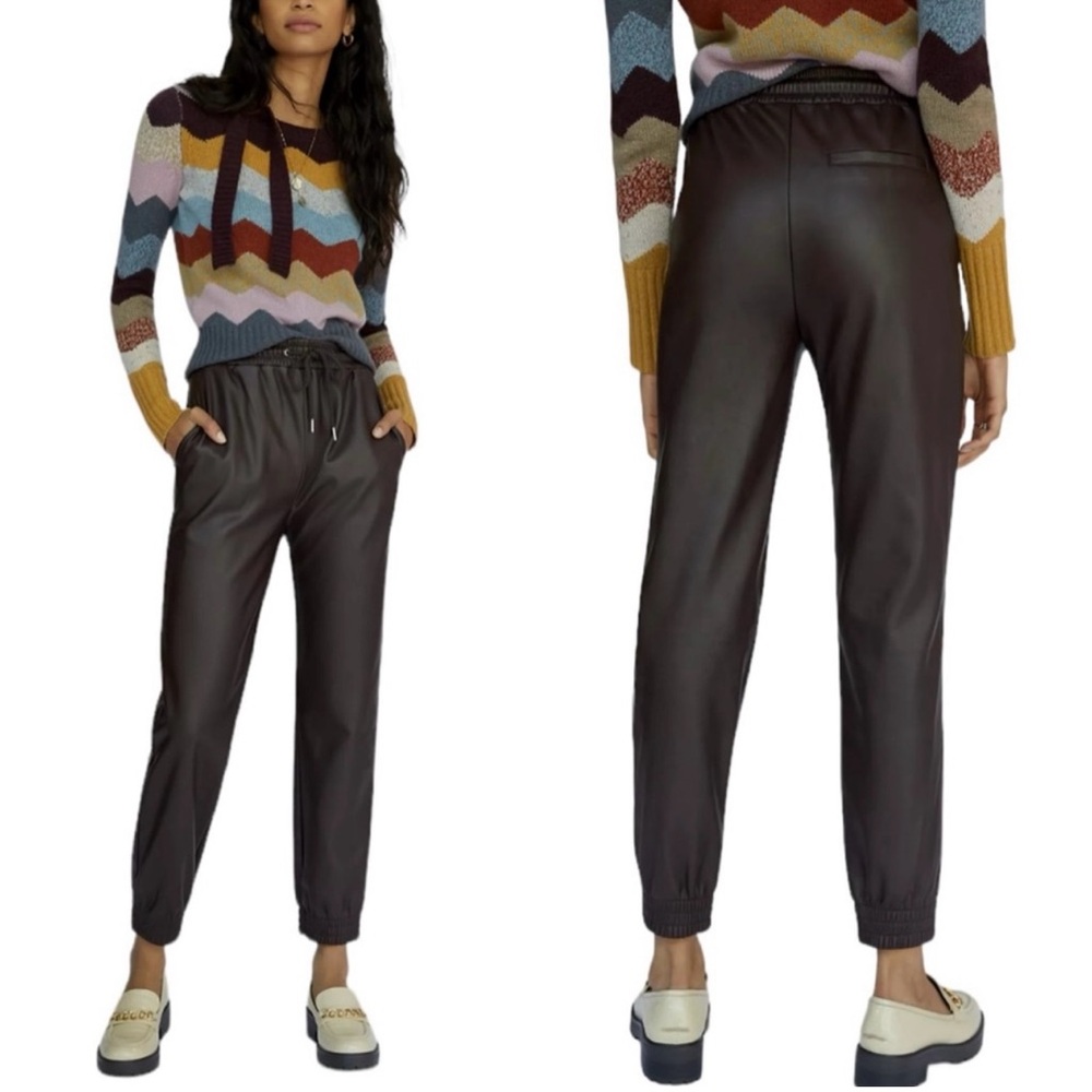 Avec Les Filles Anthropologie Faux Leather Black Jogger Pants Size S